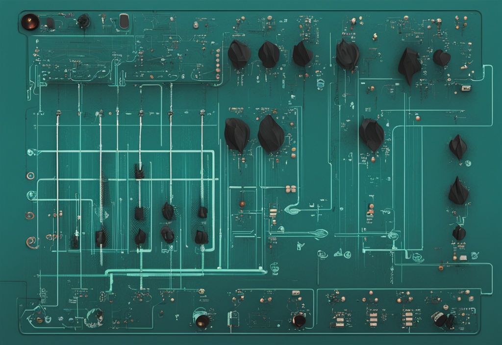 Moderne digitale Illustration eines Schmitt-Trigger-Schaltkreises mit Ein- und Ausgangssignalen als Wellenformen, Hauptfarbe Teal