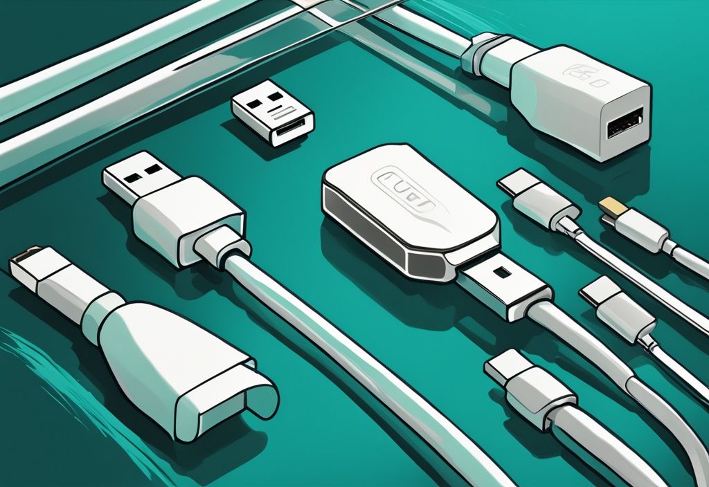 Moderne digitale Illustration der Pin-Konfiguration eines USB-C Steckers vor einem technischen Hintergrund in Teal.