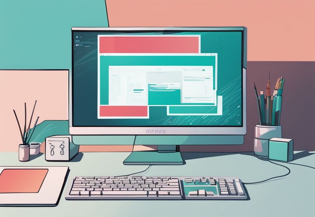 Moderne digitale Malerei mit Teal-Farbschema, zeigt erfolgreichen xrdp-Remote-Desktop-Verbindung auf einem modernen Computer.