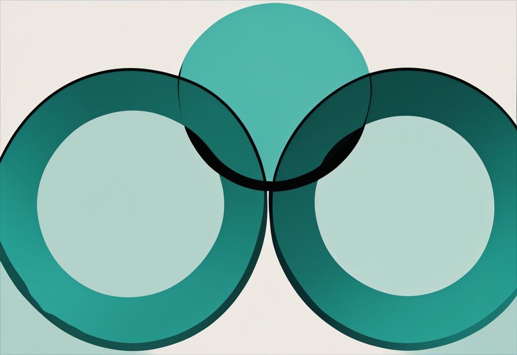 Moderne digitale Malerei mit zwei sich überschneidenden Kreisen in Teal, Venn-Diagramm mit Schnittbereich "Exklusives ODER