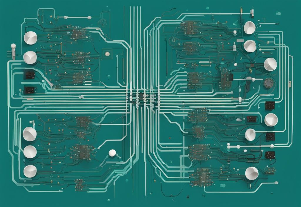 Moderne digitale Malerei mit Teal-Farbschema, zeigt elektronische Komponenten und Kabel in paralleler Schaltung mit sichtbaren Verbindungspunkten und Pfaden