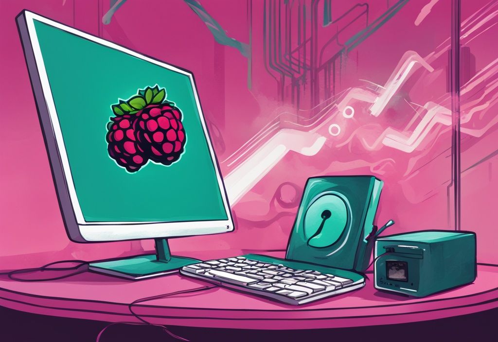 Moderne digitale Illustration eines Raspberry Pi Geräts mit WLAN-Signal in Türkis als Access Point