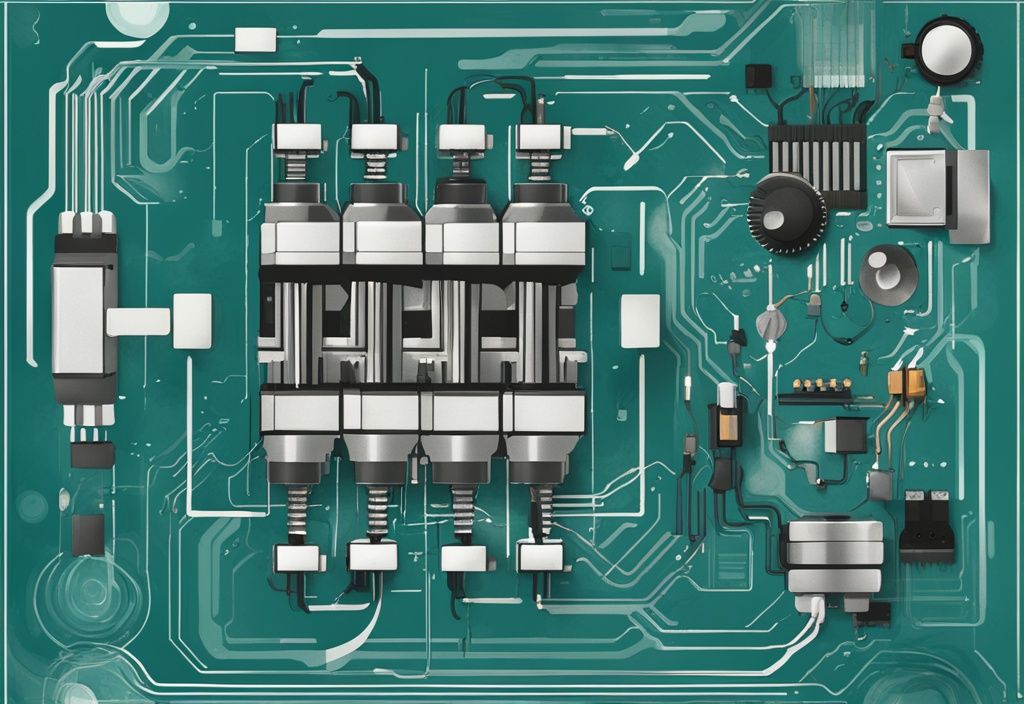 Moderne digitale Malerei mit Schaltplan eines Transformators in einem elektrischen Stromkreis, dominierende Farbe: Türkis.