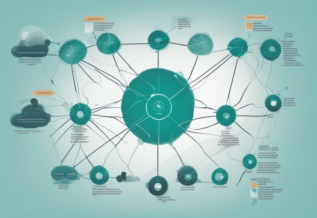 Moderne digitale Illustration eines Klasse A Netzwerks in Teal, mit klar gekennzeichneten Komponenten und Verbindungen.