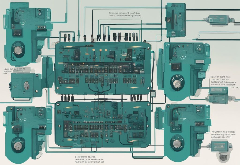 Moderne digitale Malerei-Illustration mit dem Hauptfarbthema Türkis, die eine detaillierte Darstellung eines Varistors zeigt, mit Hinweisen zur Erklärung der Varistor Funktion zur Steuerung und Begrenzung von Spannungsspitzen.