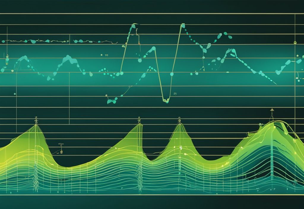 Moderne digitale Illustration mit dem Hauptfarbthema Türkis, die eine lebendige, diagrammatische Darstellung von RMS-Wechselspannung mit Sinuswellen, einem Messgerät zur Anzeige von RMS-Werten und klar beschrifteten Spitzen- und Effektivwert-Wechselspannungen zeigt.