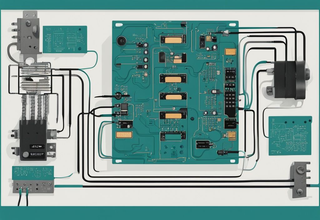 Moderne digitale Illustration eines JK-Flip-Flop-Schaltplans in Nahaufnahme mit klar beschrifteten Eingängen, Ausgängen und Gattern in der Hauptfarbe Türkis.