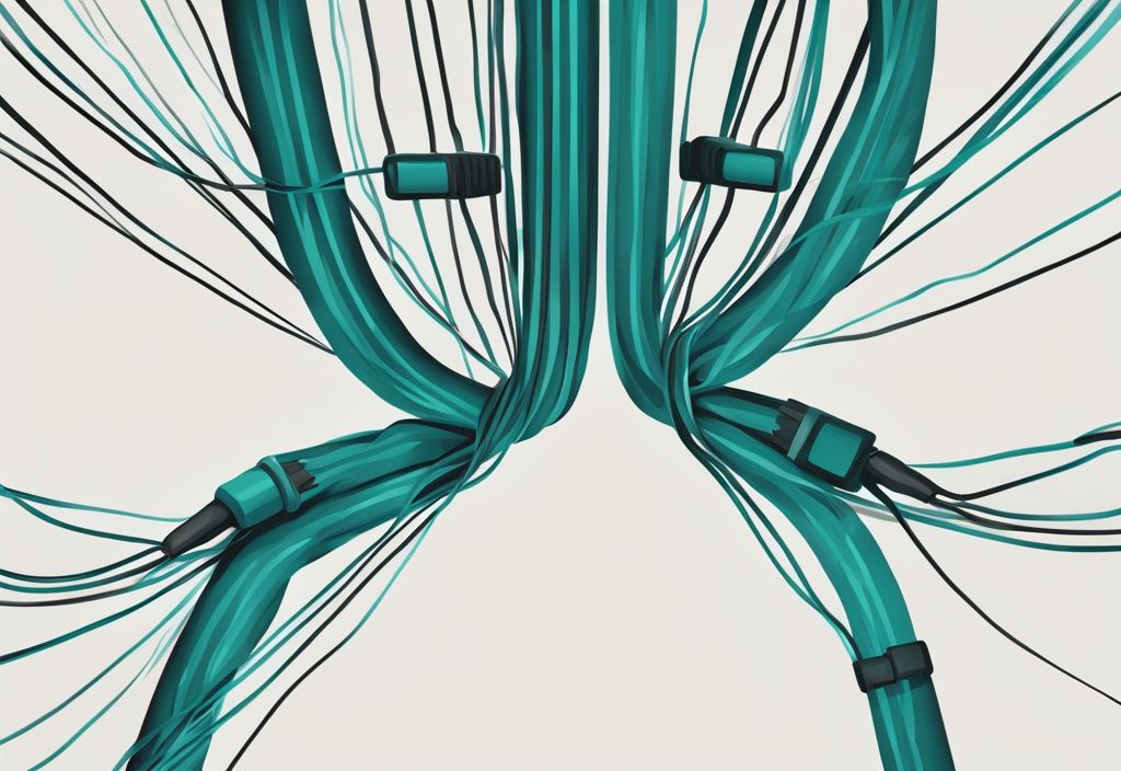 Moderne digitale Illustration in Teal-Tönen, Nahaufnahme von mehreren parallelen elektrischen Leitungen, die eine Parallelschaltung darstellen.