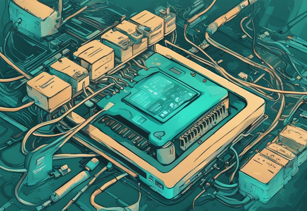 Moderne digitale Illustration eines Ethernet-Frames, der in seine Komponenten zerlegt ist, einschließlich Präambel, Frame-Delimiter, MAC-Zieladresse, MAC-Quelladresse, Nutzlast und CRC-Prüfsumme, mit Hauptfarbthema Türkis.