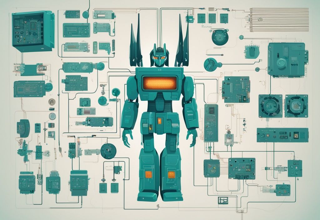 Detaillierte digitale Illustration eines Schaltplans mit Schaltzeichen Trafo in moderner Teal-Farbgebung.