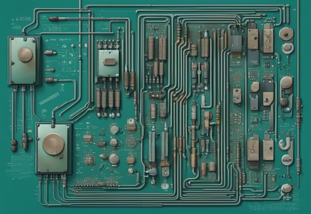 Moderne digitale Illustration eines detaillierten Schaltplans einer Open-Collector-Konfiguration in einem Transistorschaltkreis, Hauptfarbe Teal