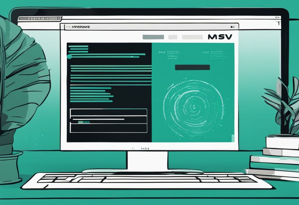 Moderne digitale Illustration in Teal, Nahaufnahme eines Computerbildschirms mit Webseite zur Bedeutung und Anwendung der Abkürzung USV