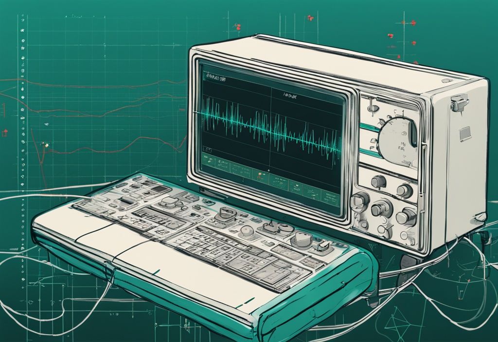 Moderne digitale Malerei mit einem Oszilloskop, das eine Wechselstrom-Wellenform anzeigt, umgeben von Diagrammen und Formeln zum Scheinwiderstand.