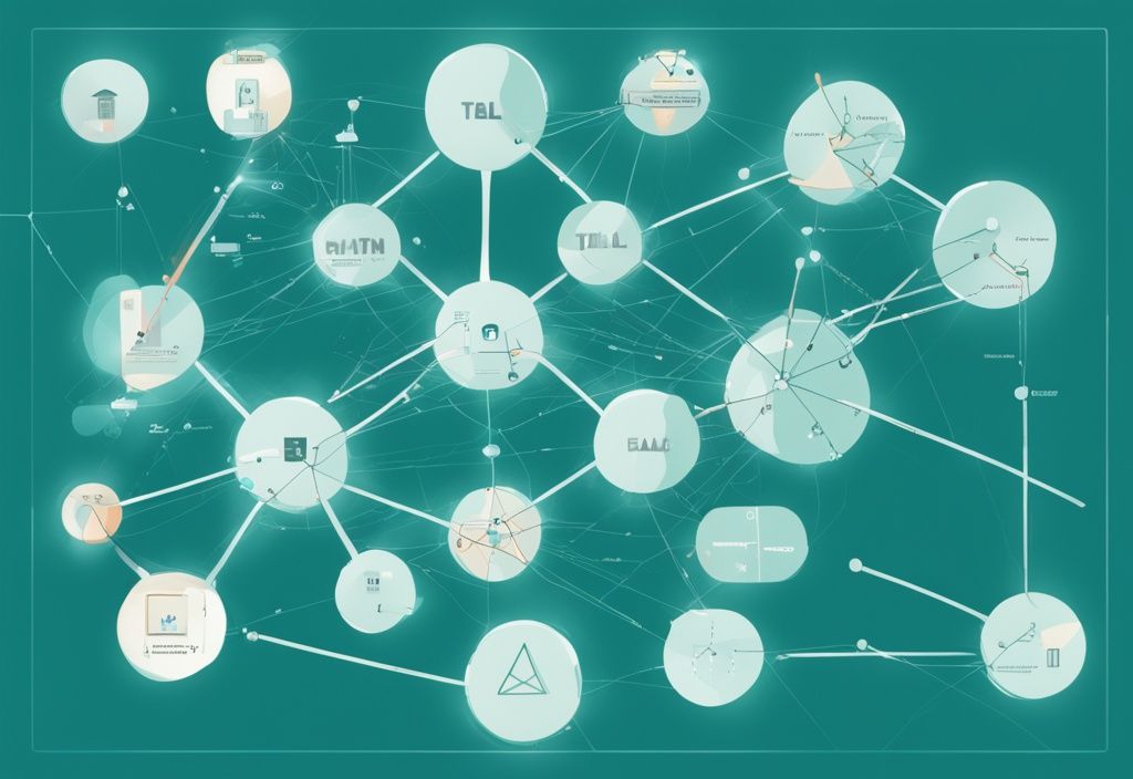 Moderne digitale Illustration eines Klasse A Netzwerks in Teal-Farben mit deutlich gekennzeichneten Komponenten und Verbindungen.